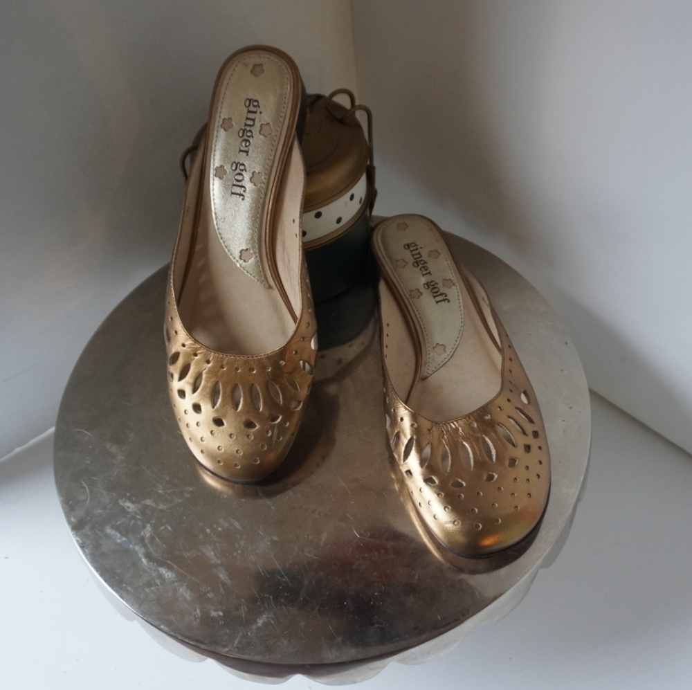 Ginger Goff Mules in gold